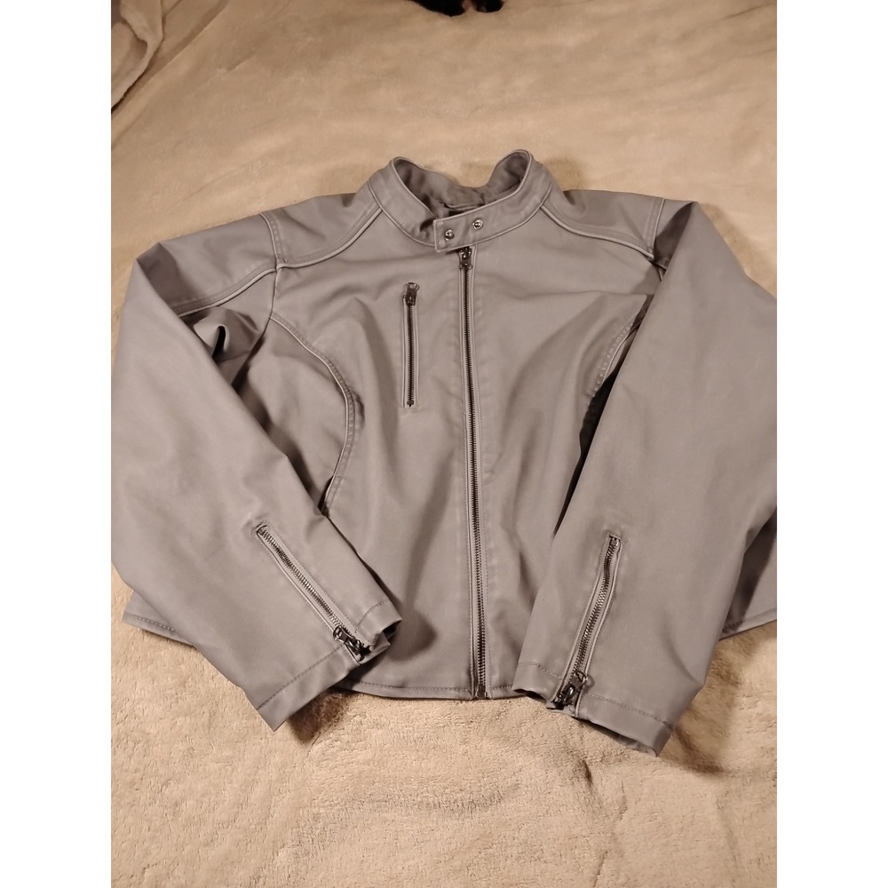 Wild Fable Women's Gray Faux Leather Fitted Moto Jacket Size XXL Slim Fit